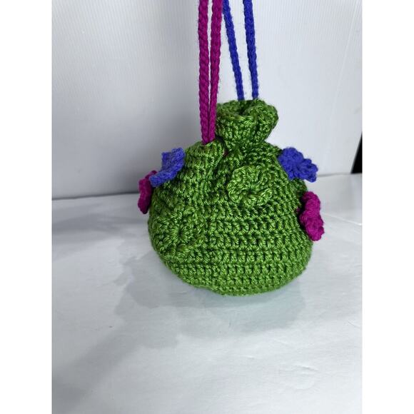 Vintage Handmade Crochet Purse Drawstring With Lining Round Pouch Flower Design - Picture 6 of 16